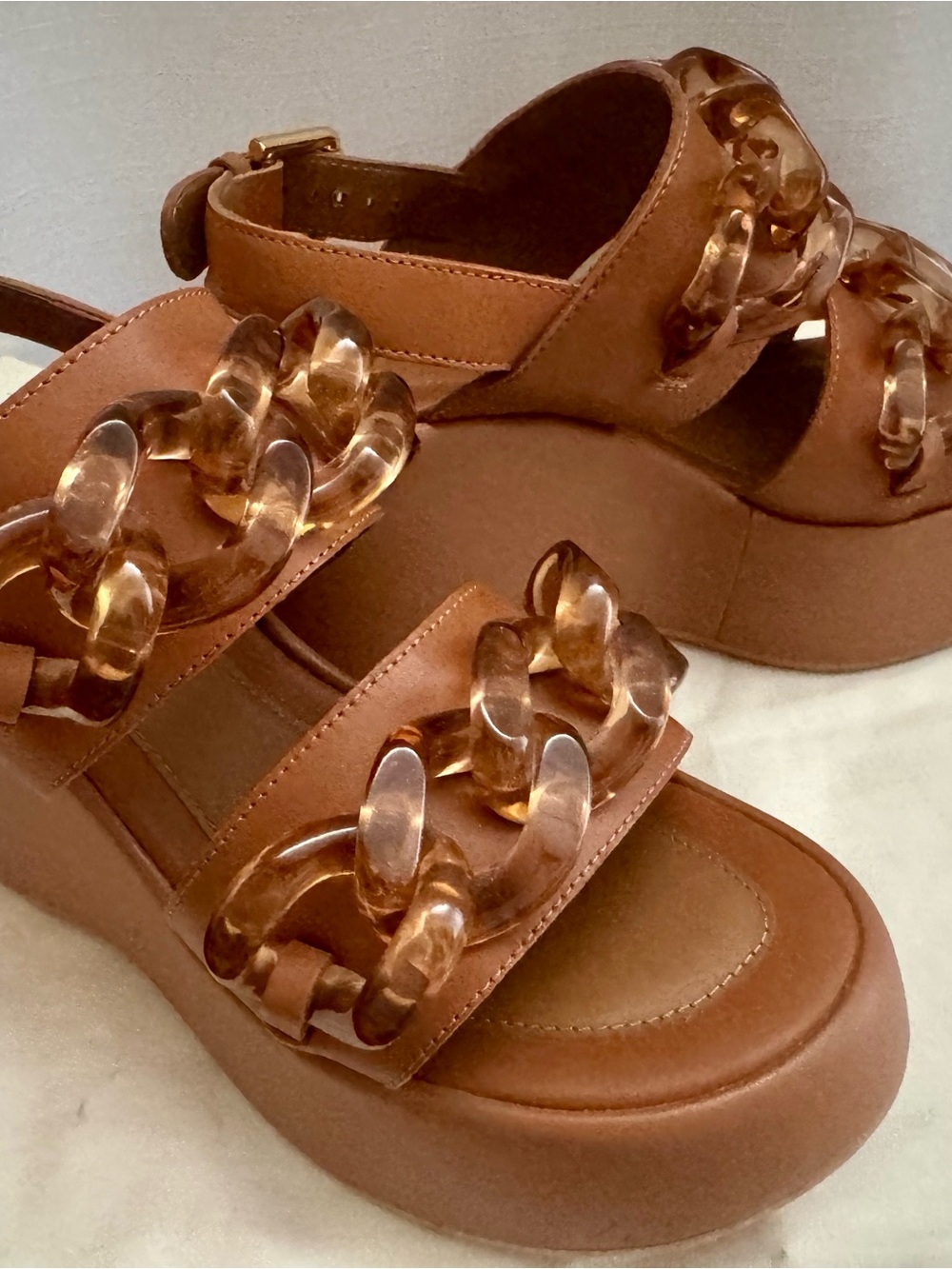 See By Chloe Cognac Platform Sandal with Tortoiseshell Links 6 - Picture 4 of 7
